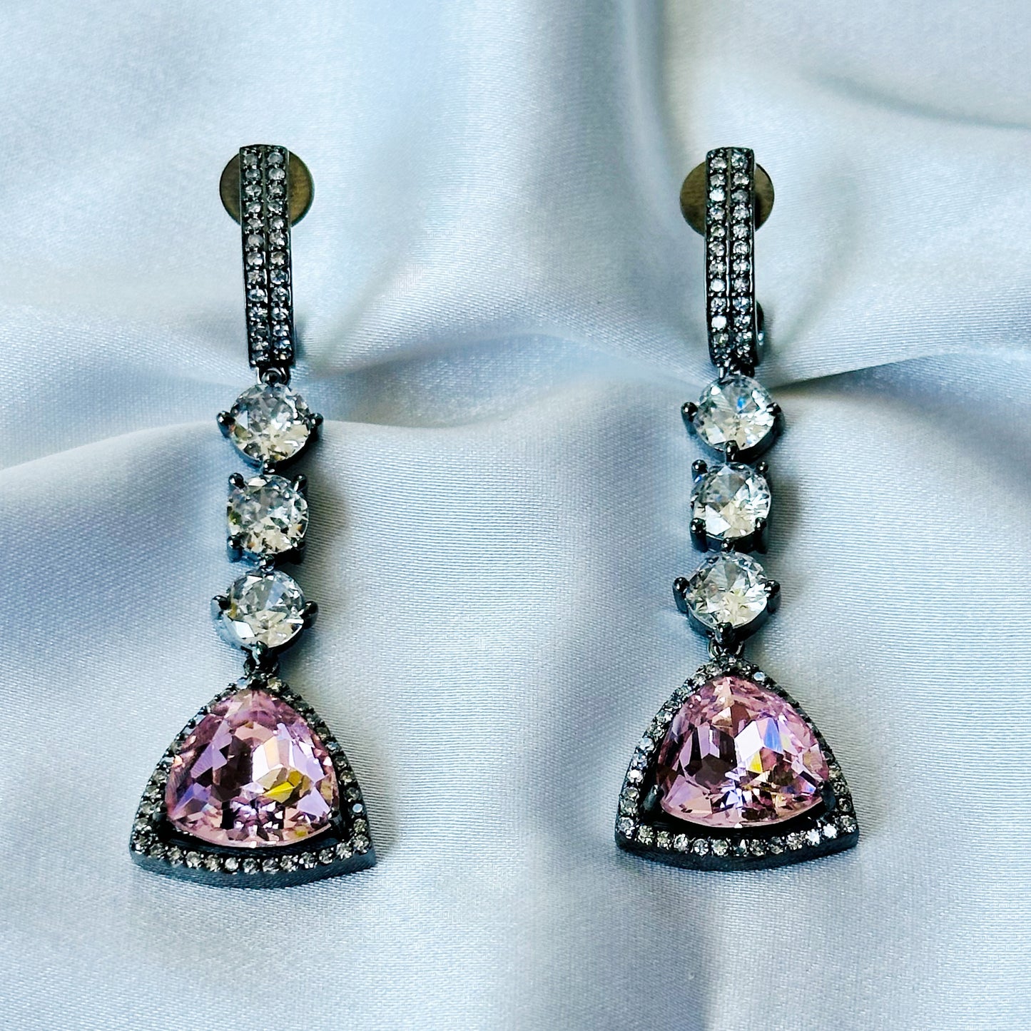Light Rose Swarovski Crystal American Diamond Victorian Plated Earrings