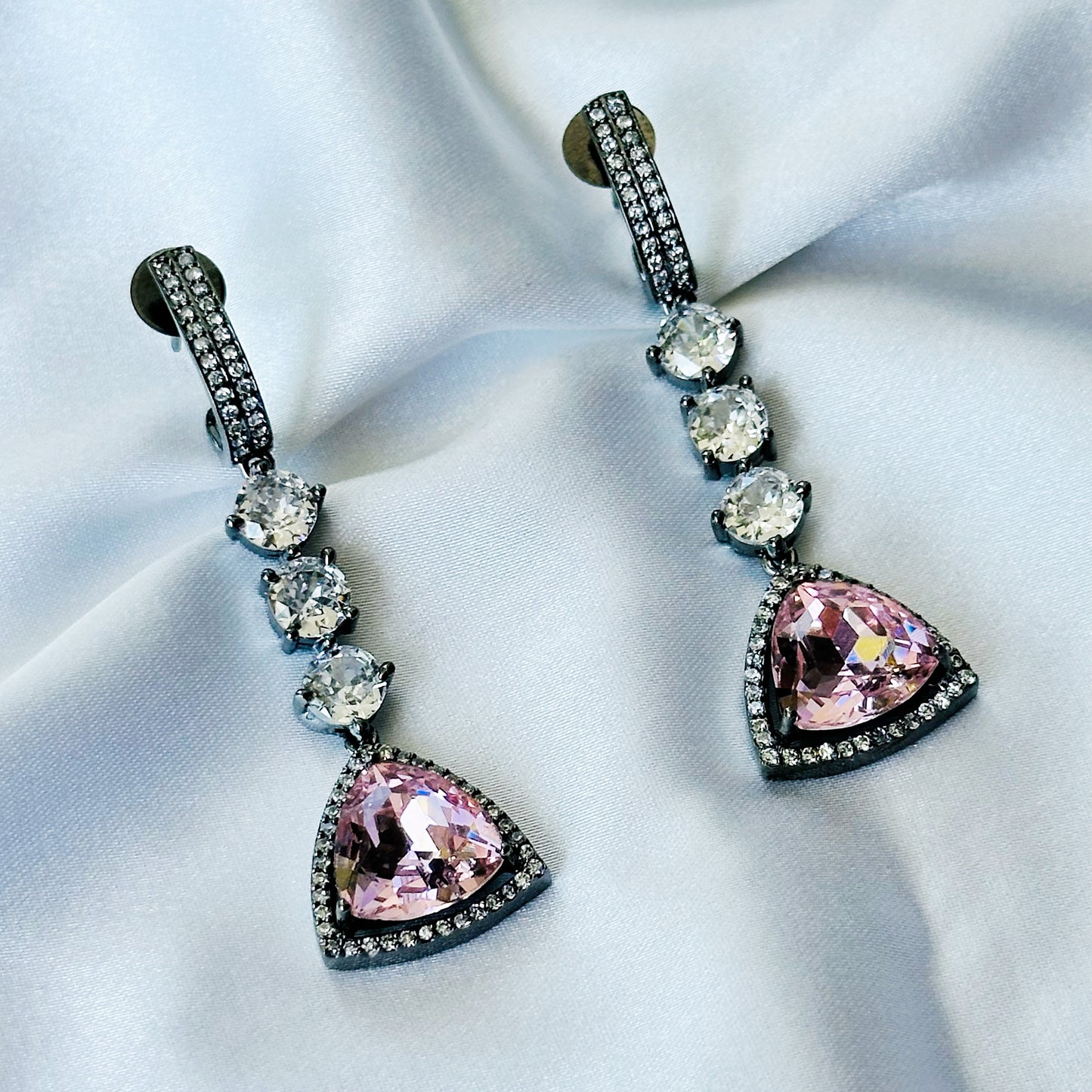 Light Rose Swarovski Crystal American Diamond Victorian Plated Earrings