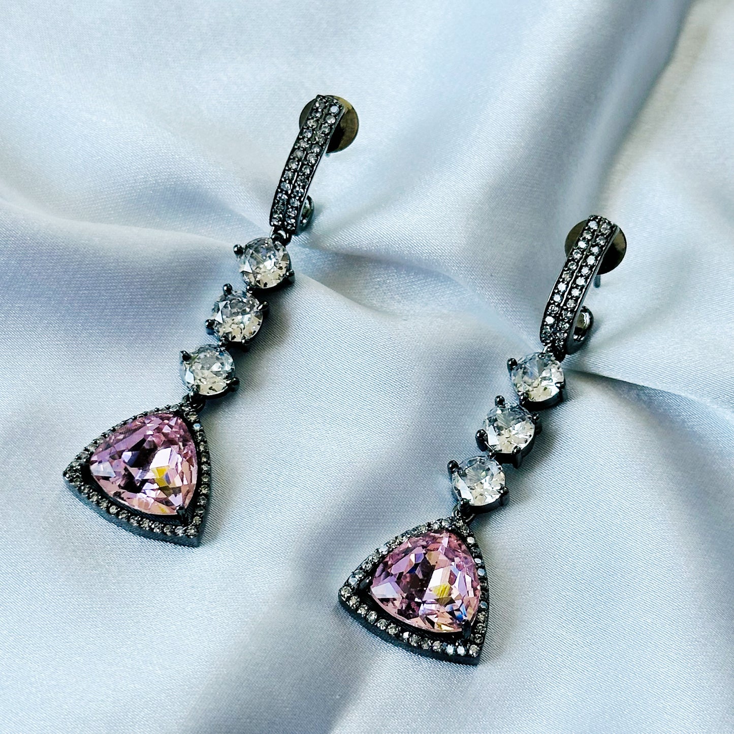 Light Rose Swarovski Crystal American Diamond Victorian Plated Earrings