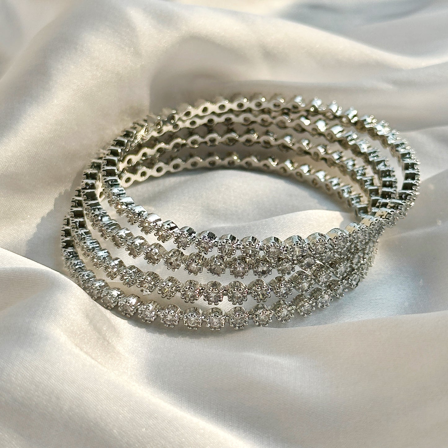 American Diamond Silver Plated Bangles Set of 4