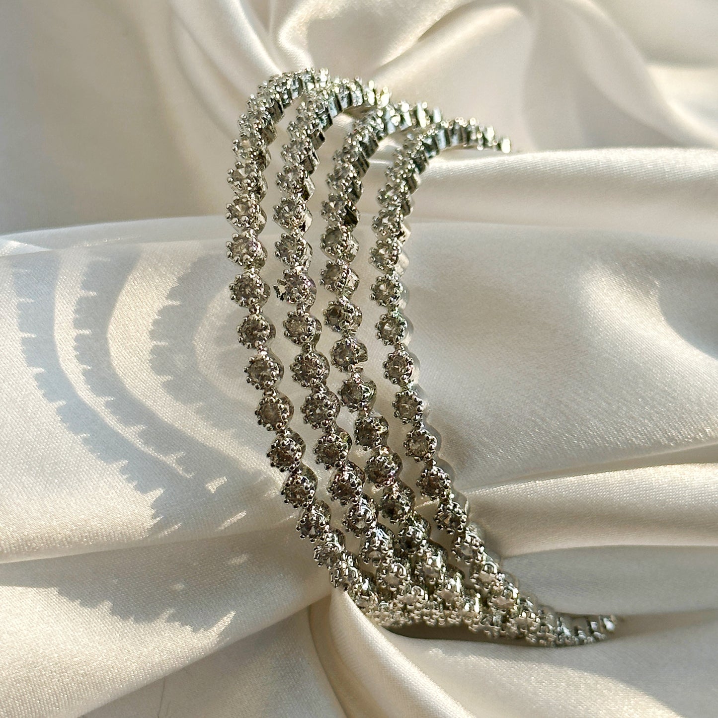 Solitaire Cubic Zirconia American Diamond Silver Plated Bangles, Set of 4