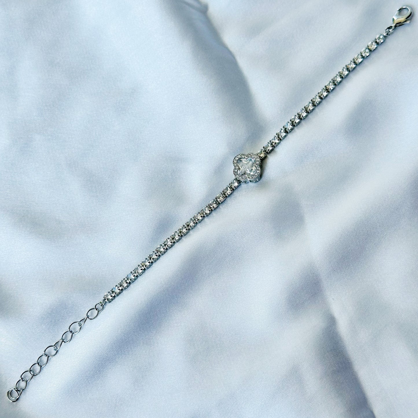 Crystal Floral Design American Diamond Silver Plated Chain Bracelet