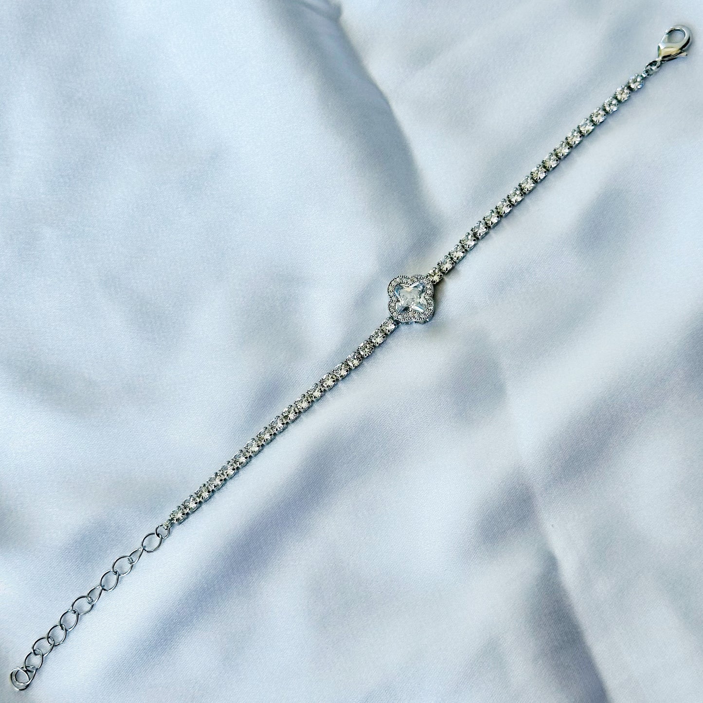 Crystal Floral Design American Diamond Silver Plated Chain Bracelet