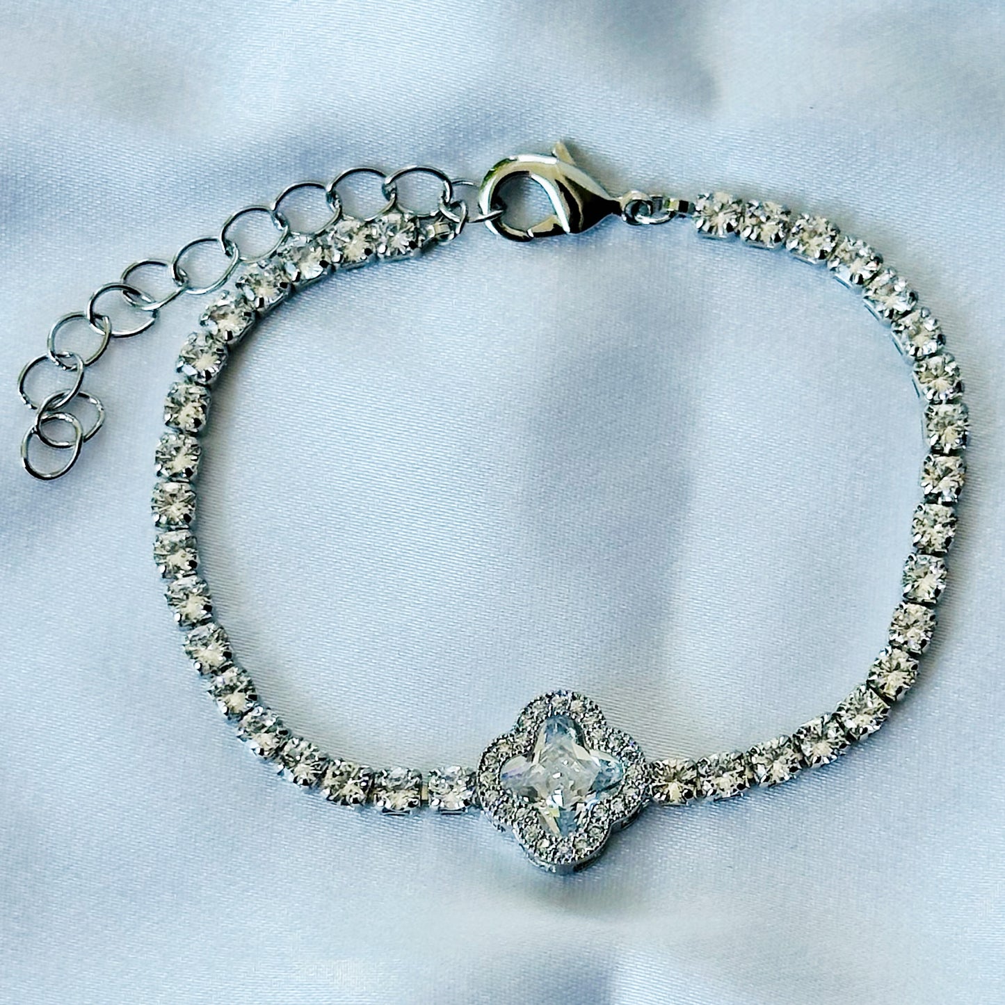 Crystal Floral Design American Diamond Silver Plated Chain Bracelet