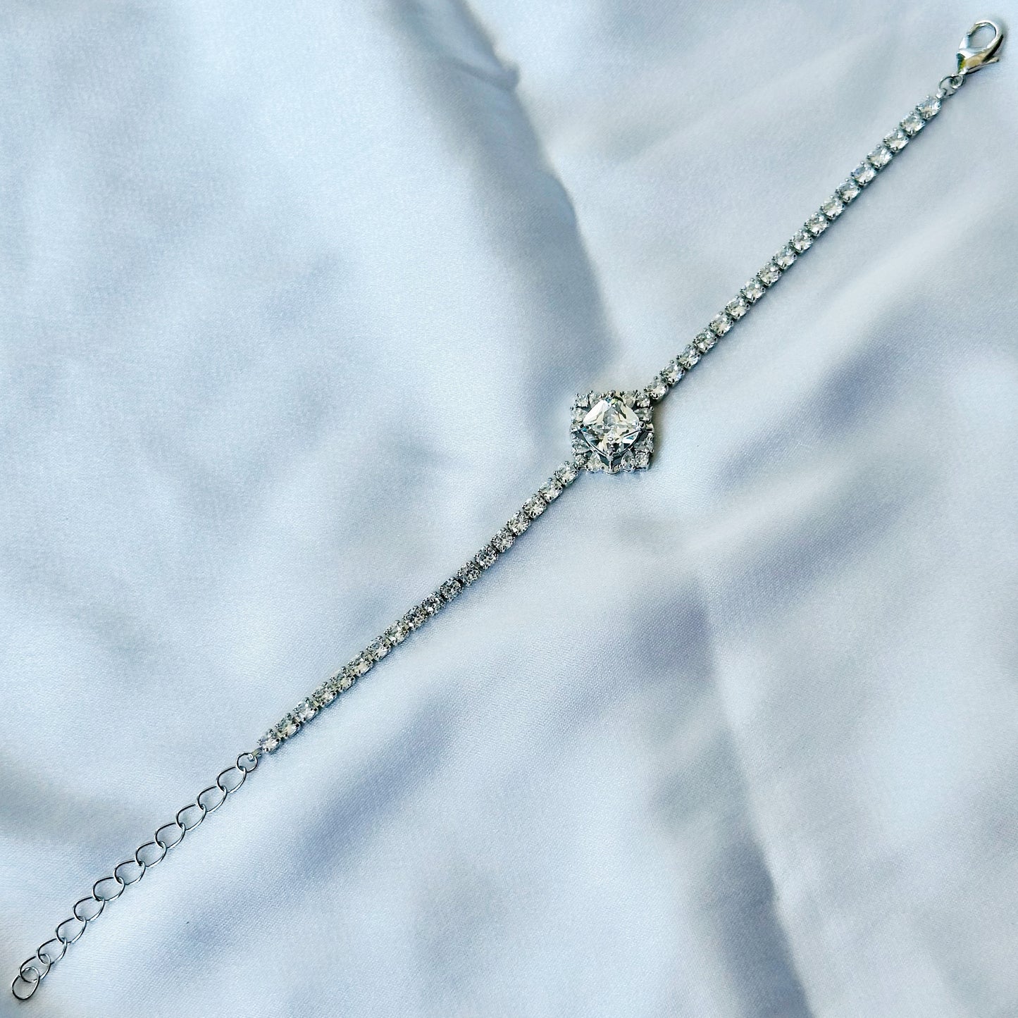 Crystal Floral Design American Diamond Silver Plated Chain Bracelet