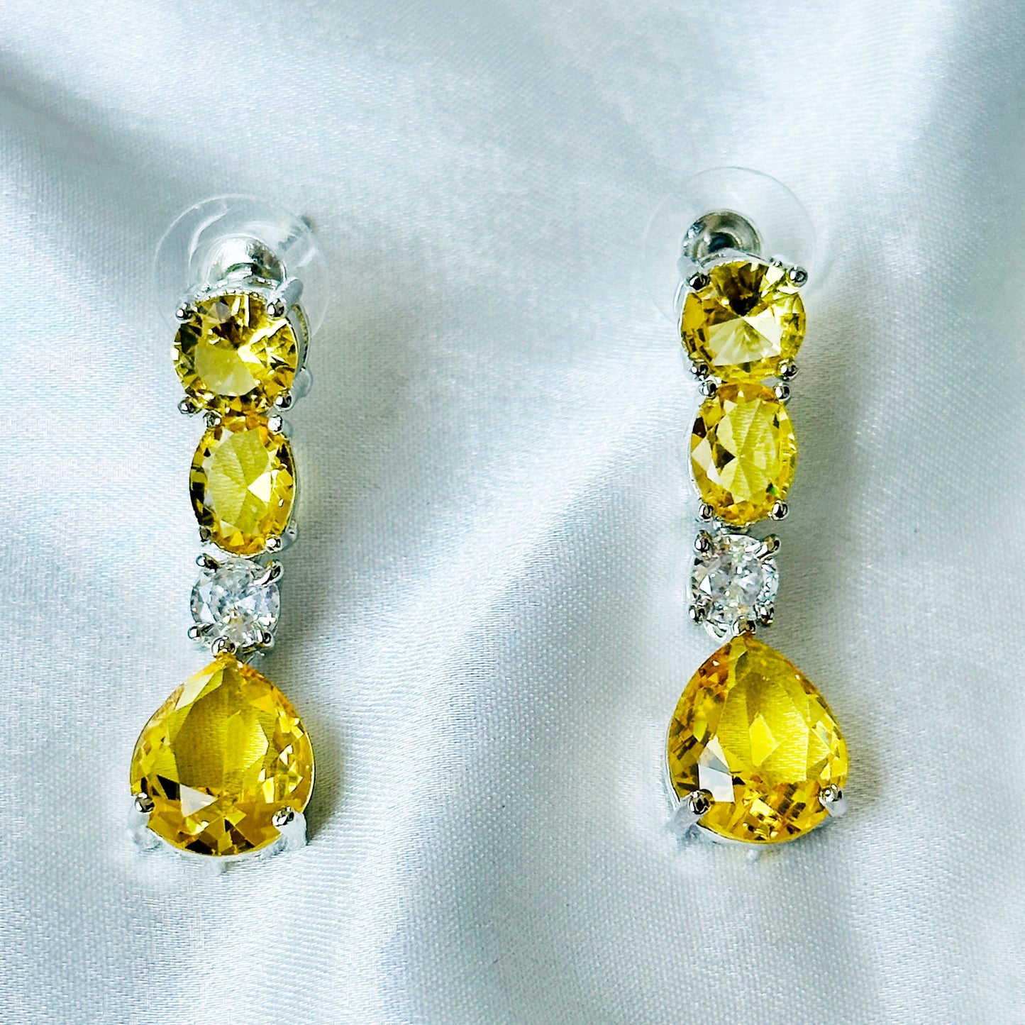 Yellow Topaz Cubic Zircon Stones American Diamond Silver Plated Necklace Set