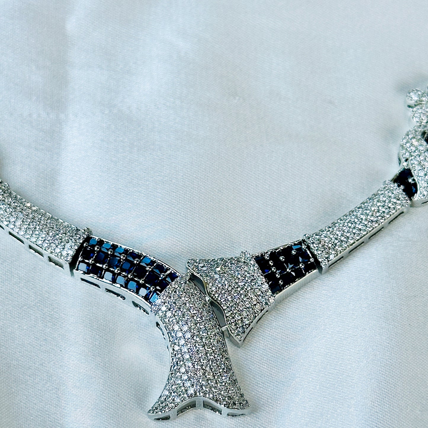 Blue Sapphire Cubic Zirconia American Diamond Silver Plated Necklace Set