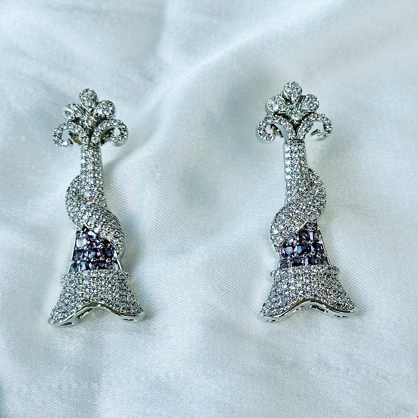 Lt Purple Amethyst Cubic Zircon American Diamond Silver Plated Necklace Set