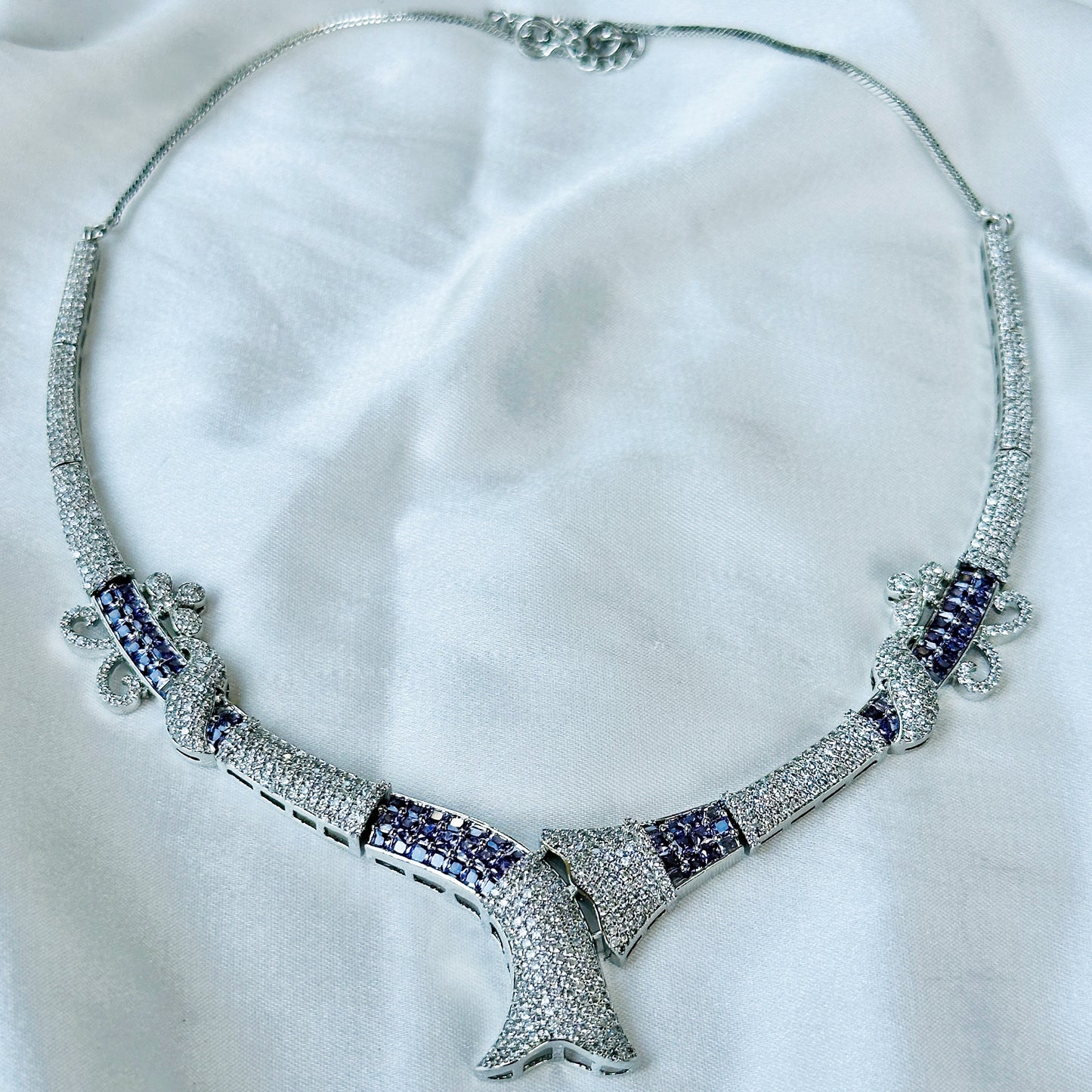 Lt Purple Amethyst Cubic Zircon American Diamond Silver Plated Necklace Set