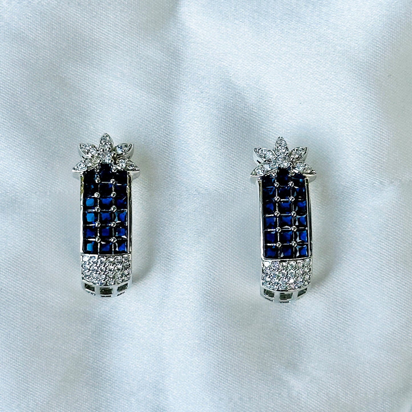 Blue Sapphire Cubic Zircon American Diamond Silver Plated Necklace Set