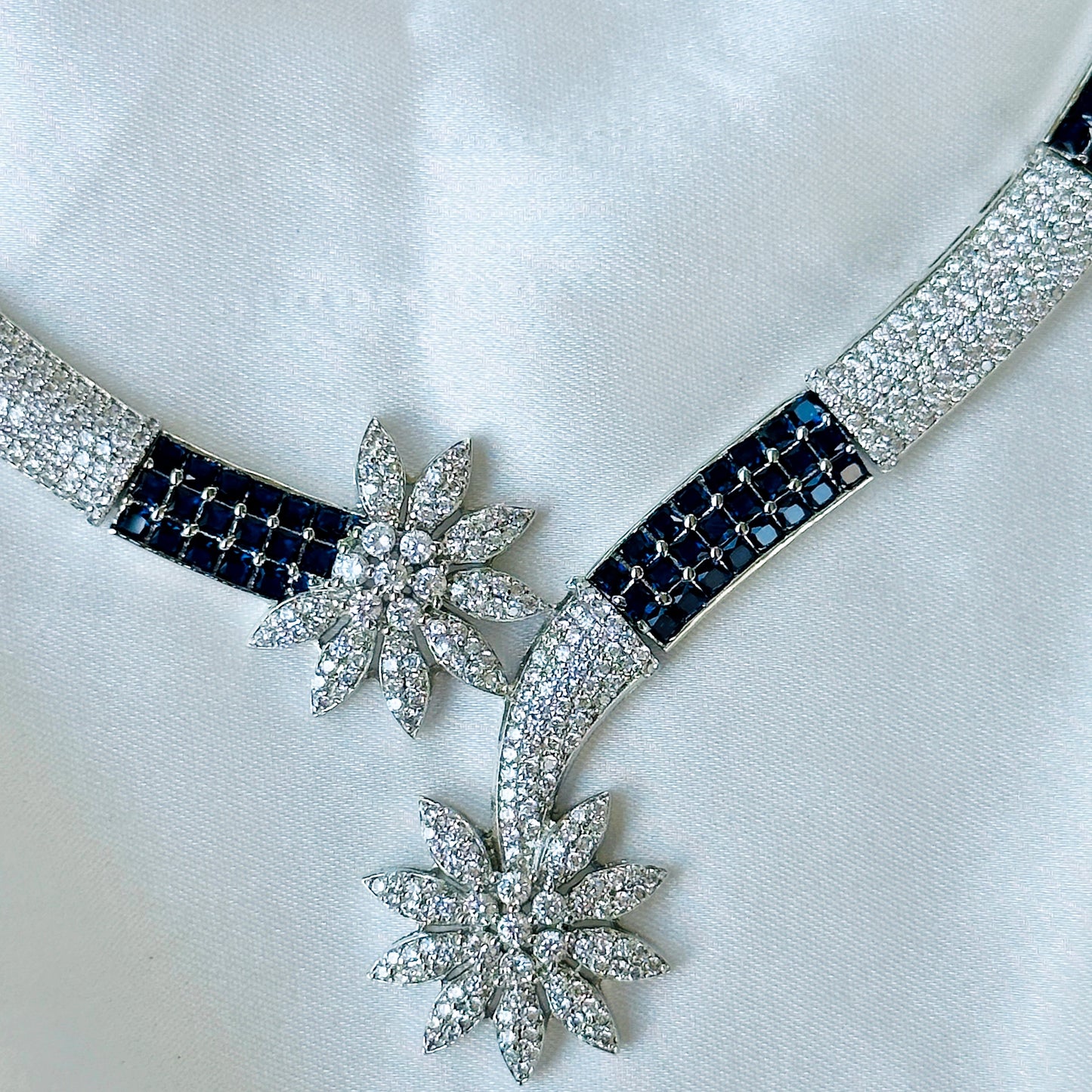 Blue Sapphire Cubic Zircon American Diamond Silver Plated Necklace Set