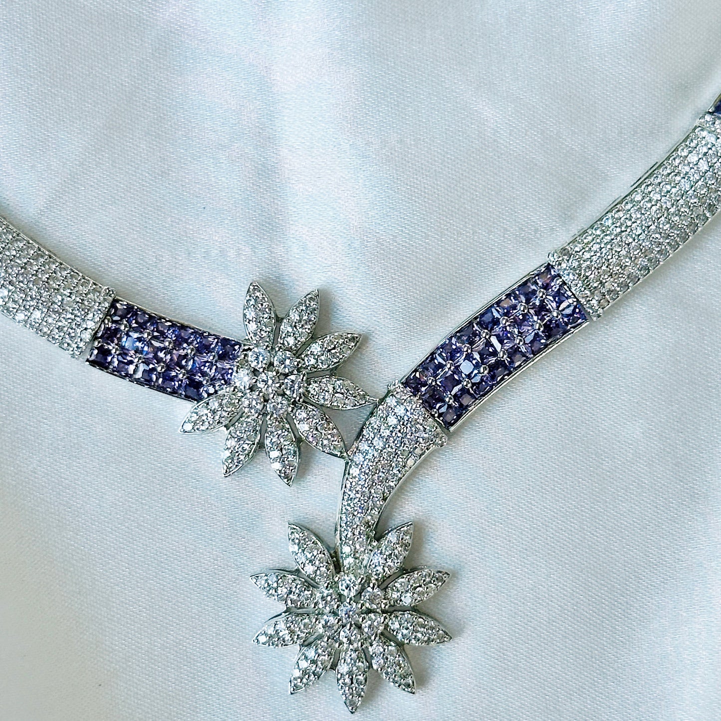 Lt Purple Amethyst Cubic Zircon American Diamond Silver Plated Necklace Set