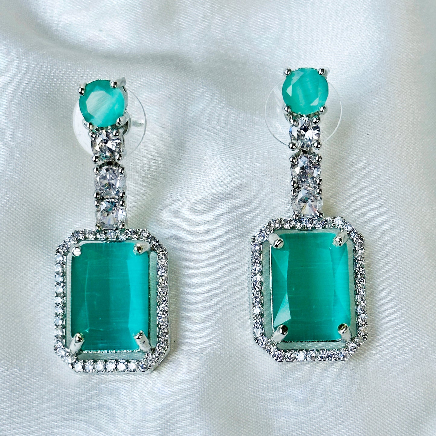 Mint Green Topaz Zircon American Diamond Silver Plated Necklace Set