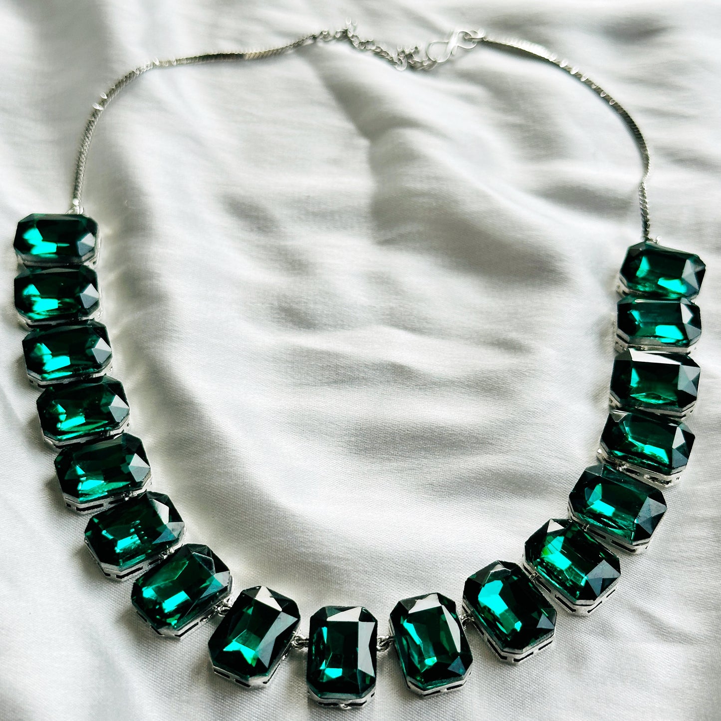 Green Emerald Swarovski Crystal Silver Plated Necklace Set