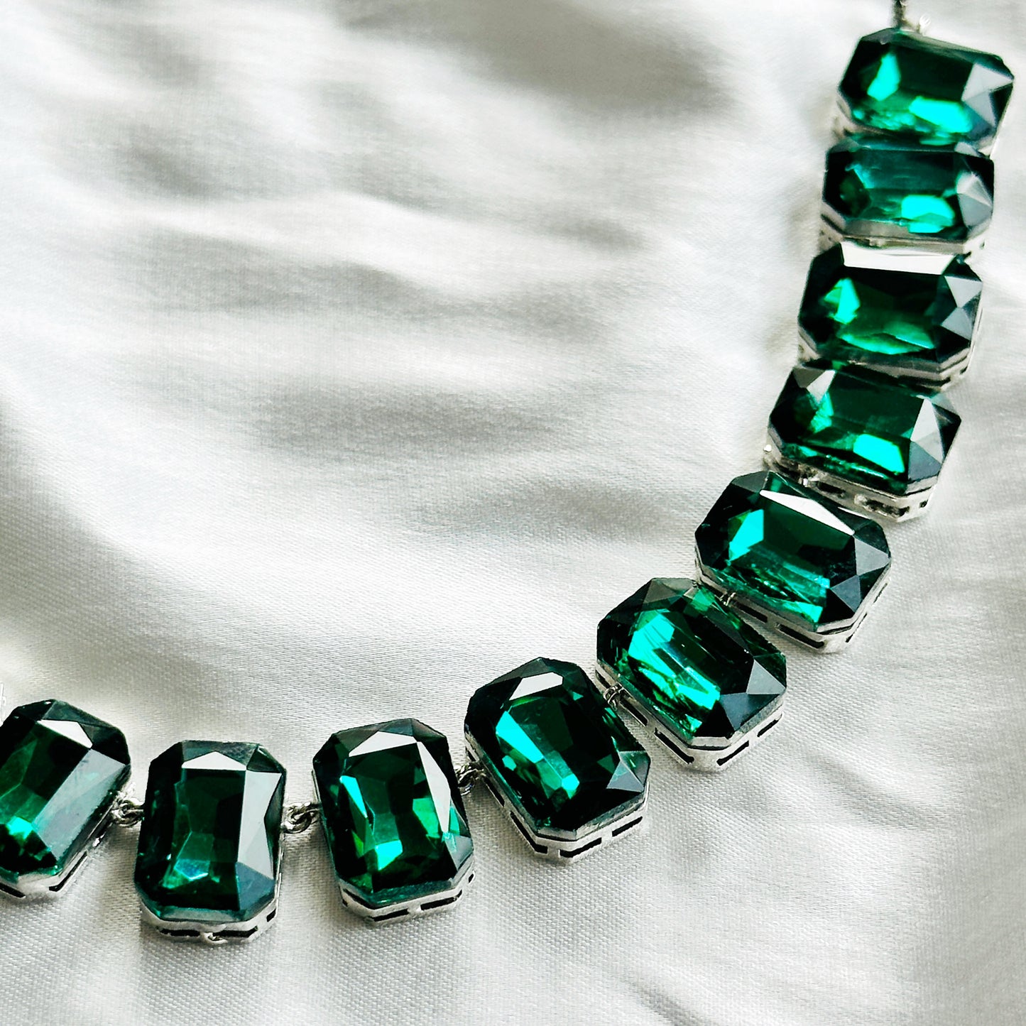 Green Emerald Swarovski Crystal American Diamond Silver Plated Necklace Set