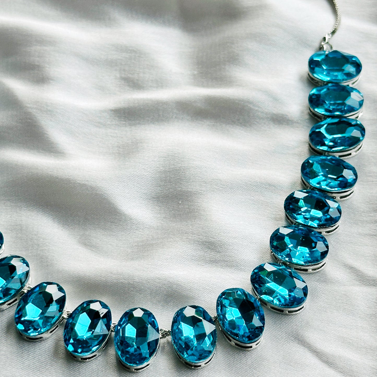 Aqua Blue Indicolite Swarovski Crystal Silver Plated Necklace Set