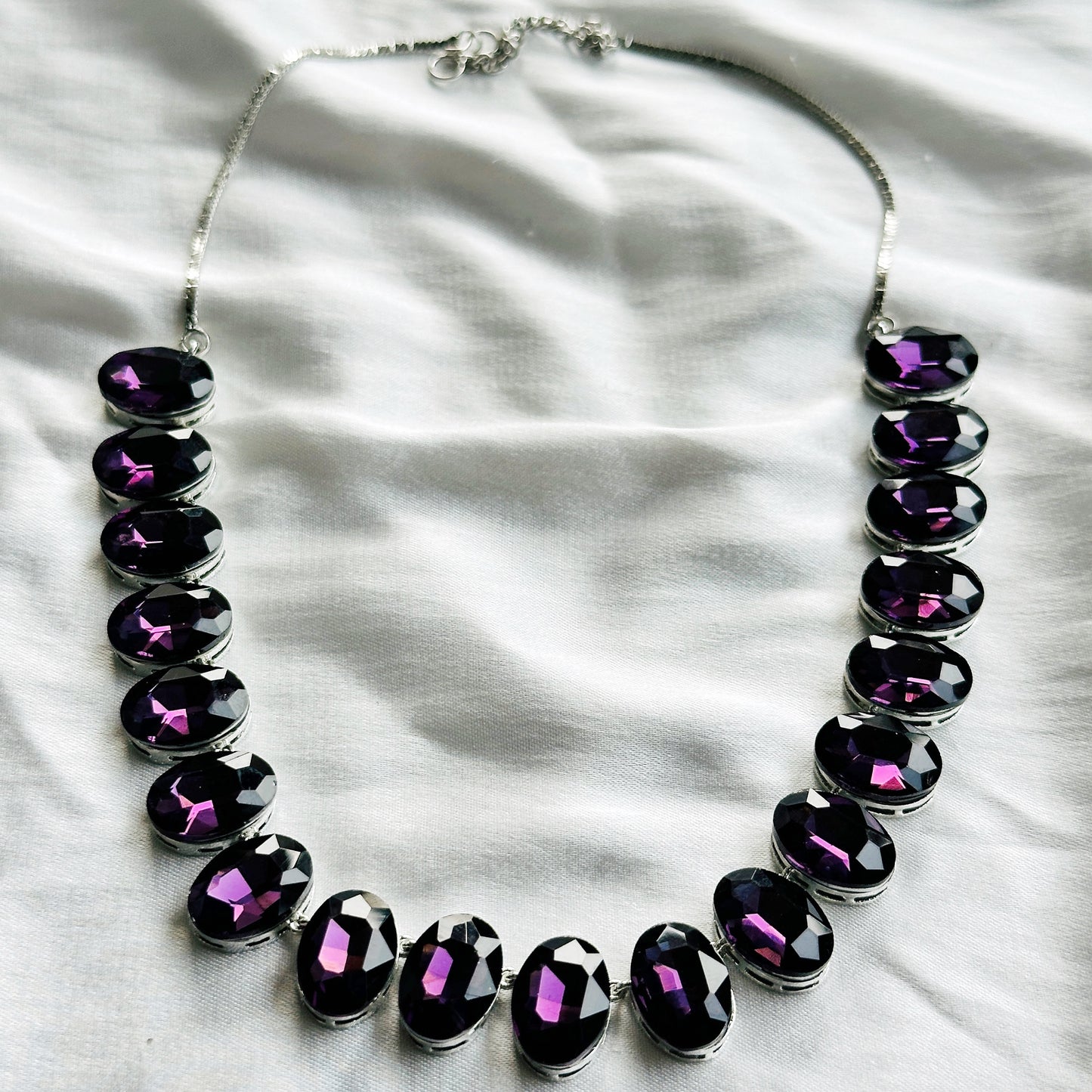 Deep Purple Amethyst Swarovski Crystal Silver Plated Necklace Set