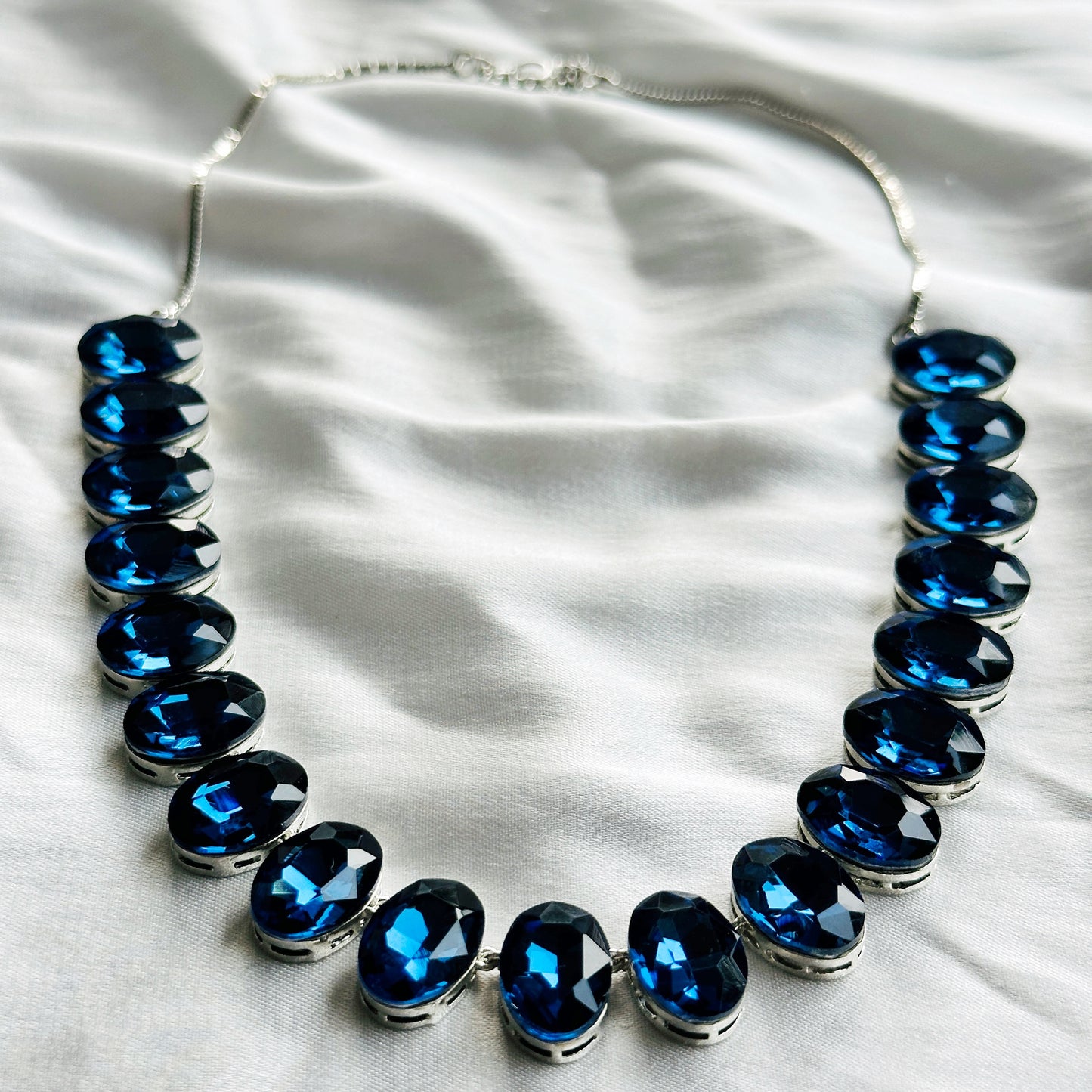 Dark Indigo Blue Swarovski Crystal Silver Plated Necklace Set
