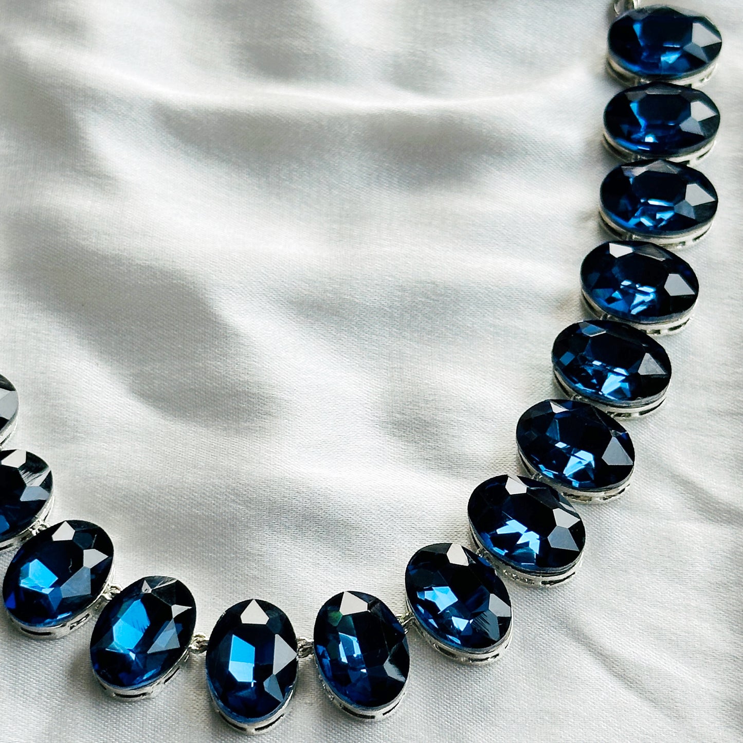 Dark Indigo Blue Swarovski Crystal Silver Plated Necklace Set