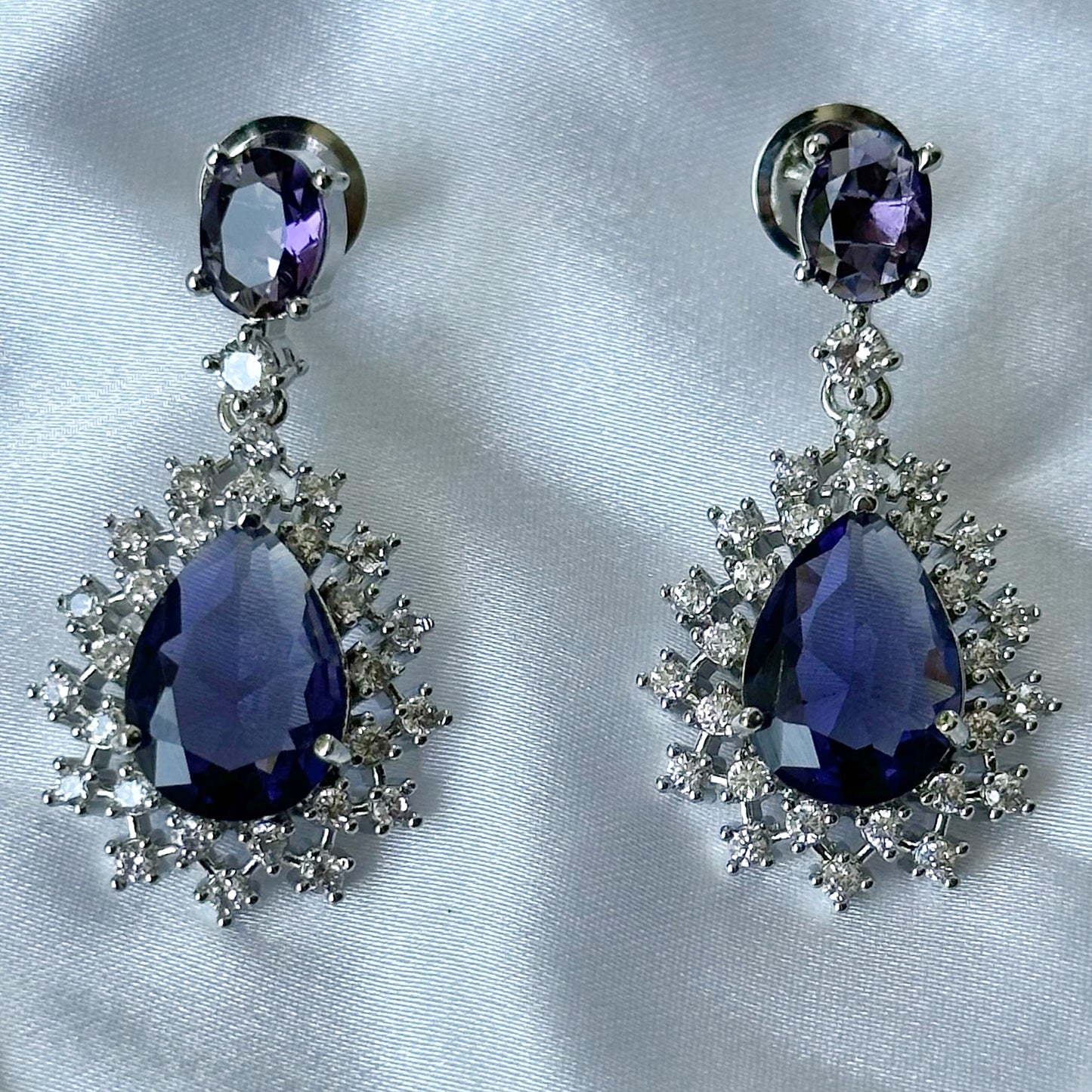 Deep Purple Amethyst Cubic Zircon Stone American Diamond Silver Plated Necklace Set