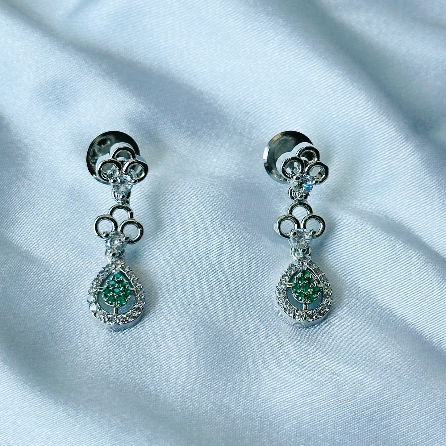 Green Emerald Cubic Zircon Stones American Diamond Silver Plated Necklace Set