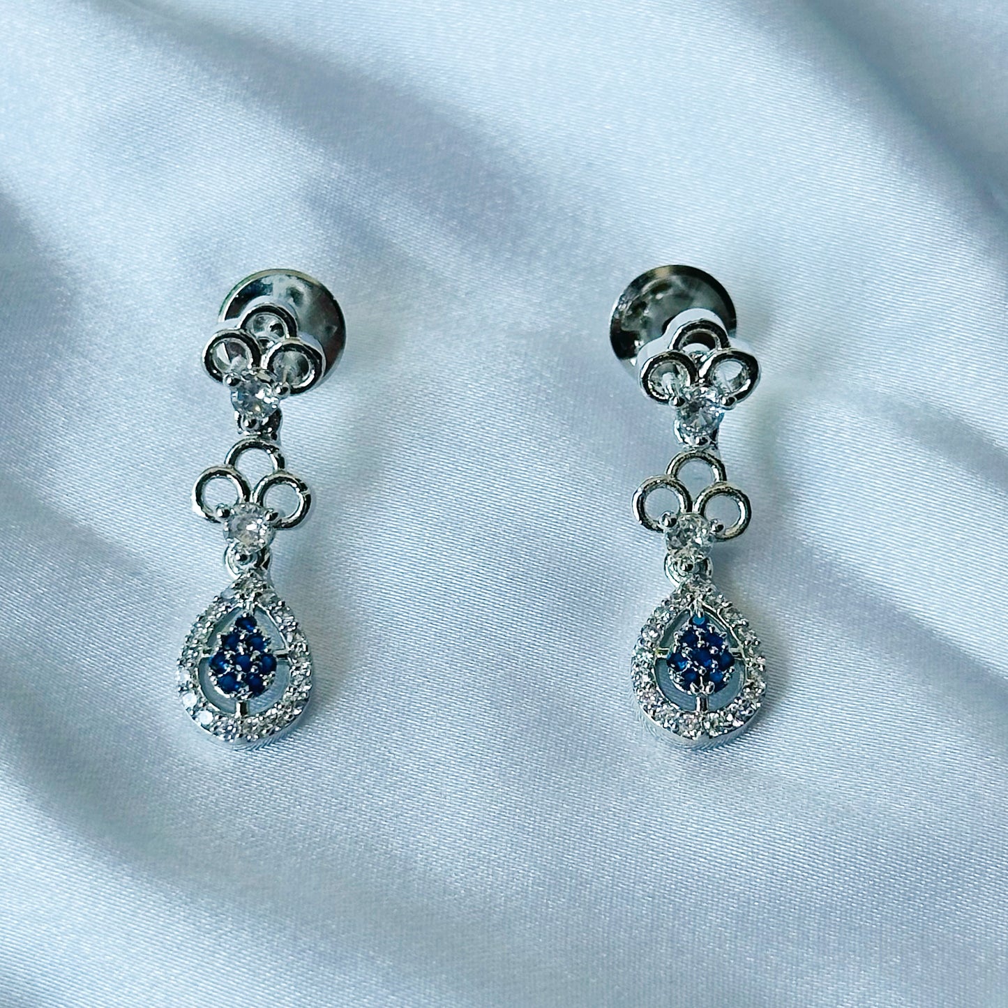 Blue Sapphire Cubic Zircon Stones American Diamond Silver Plated Necklace Set