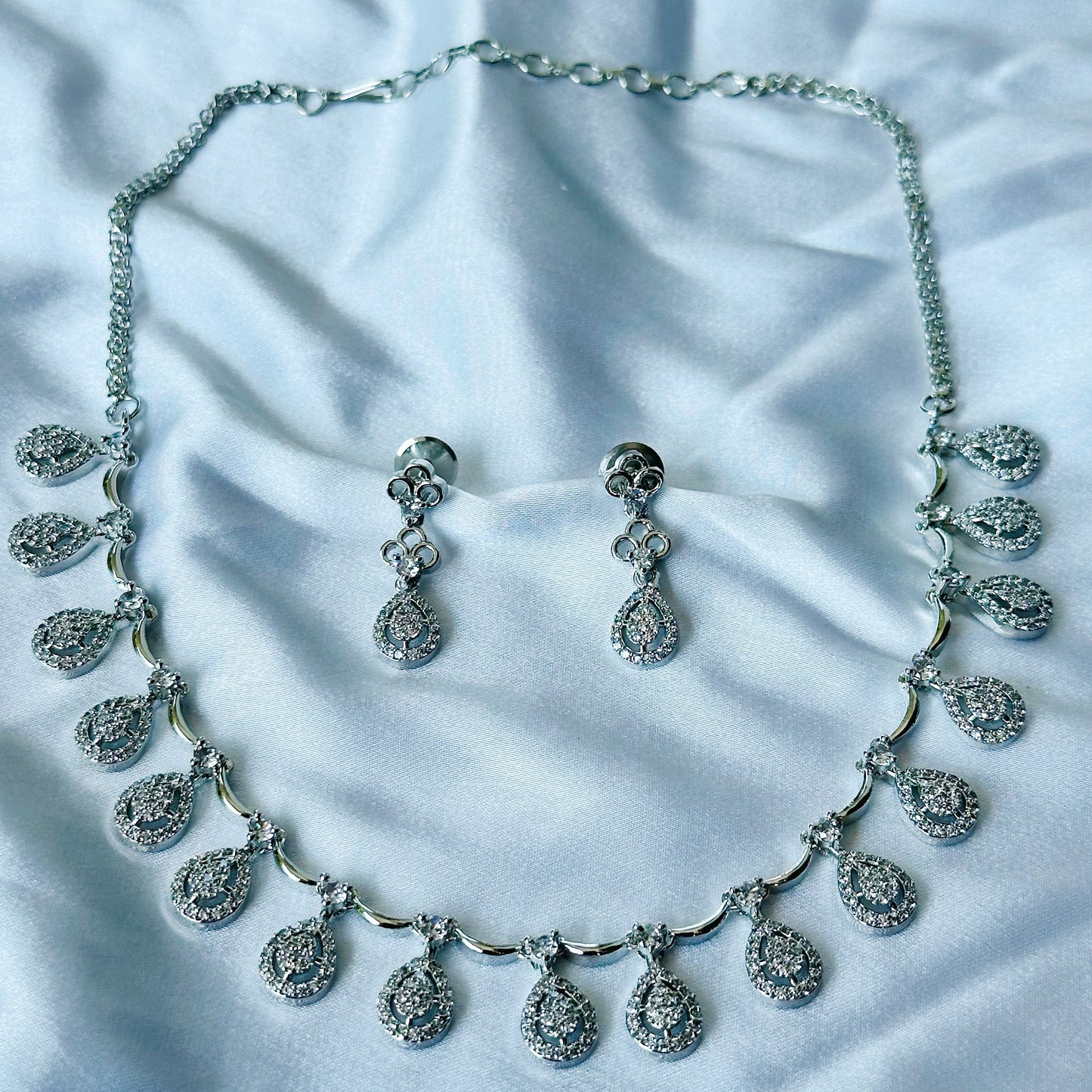 American Diamond Silver Plated Necklace Set