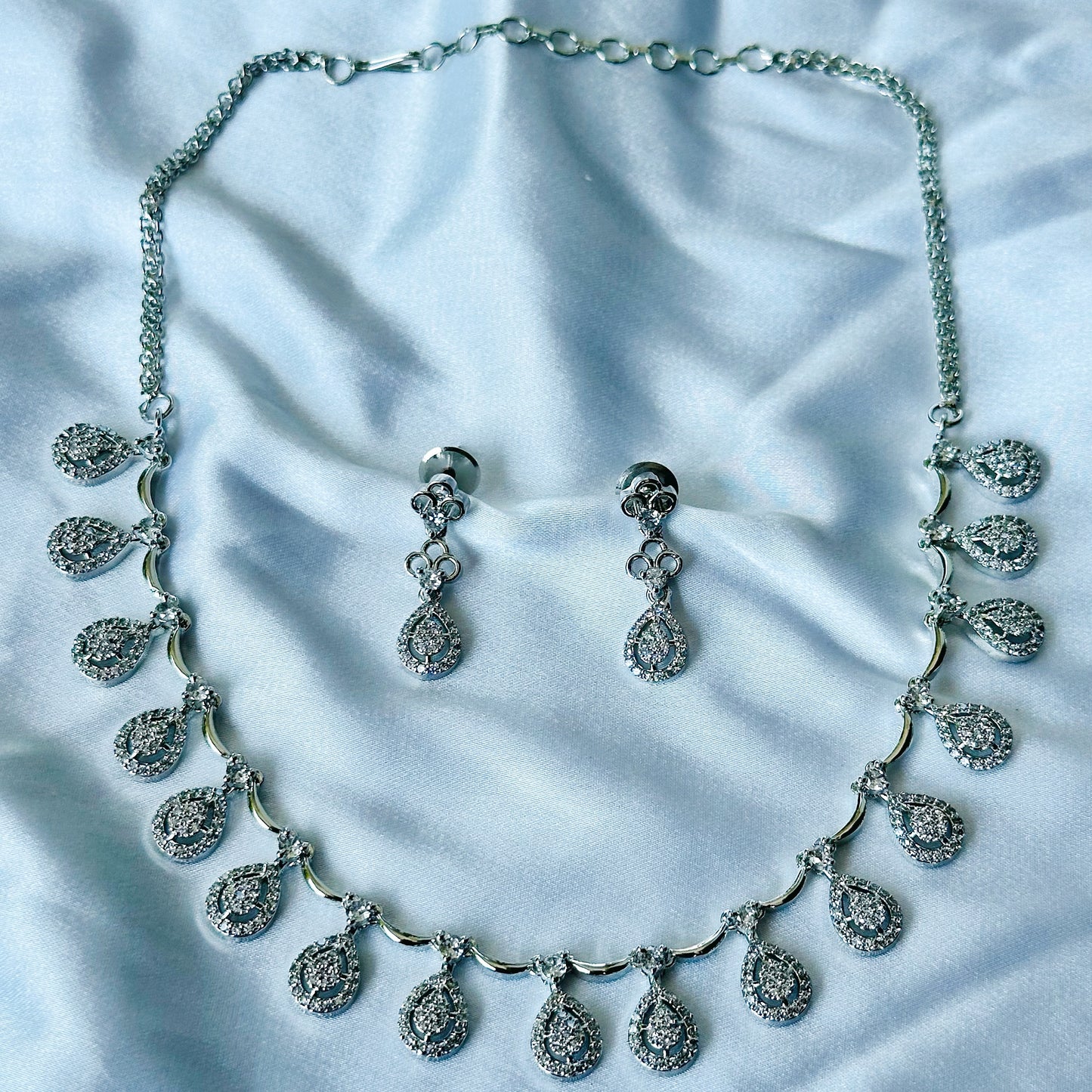 American Diamond Silver Plated Necklace Set