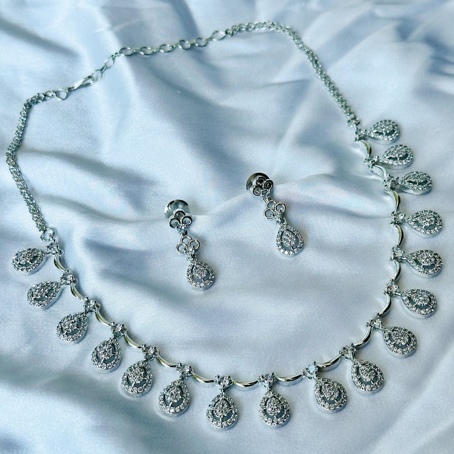 American Diamond Silver Plated Necklace Set