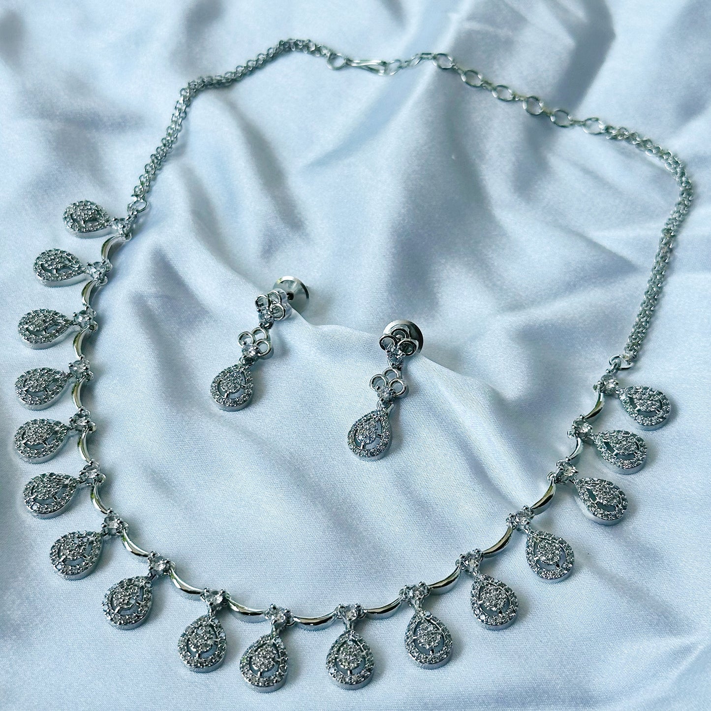 American Diamond Silver Plated Necklace Set