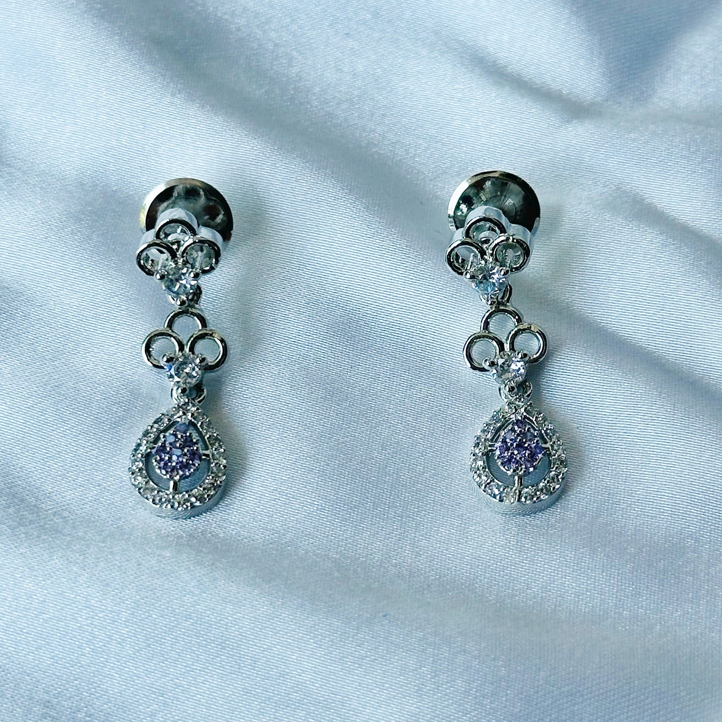 Lt Amethyst/Lilac Cubic Zircon American Diamond Silver Plated Necklace Set