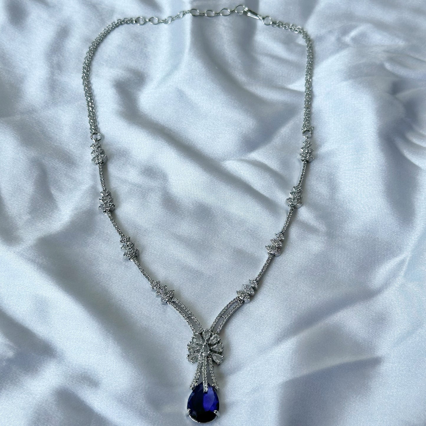 Deep Purple Amethyst Cubic Zircon Stones American Diamond Silver Plated Necklace Set