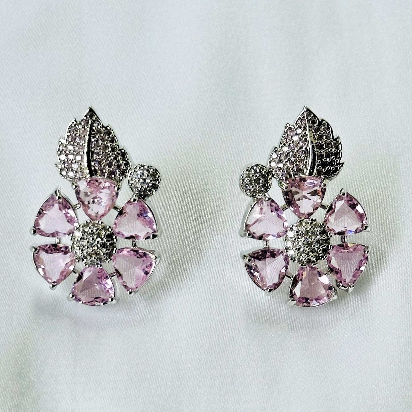 Pink Topaz Cubic Zircon American Diamond Silver Plated Pendant Set