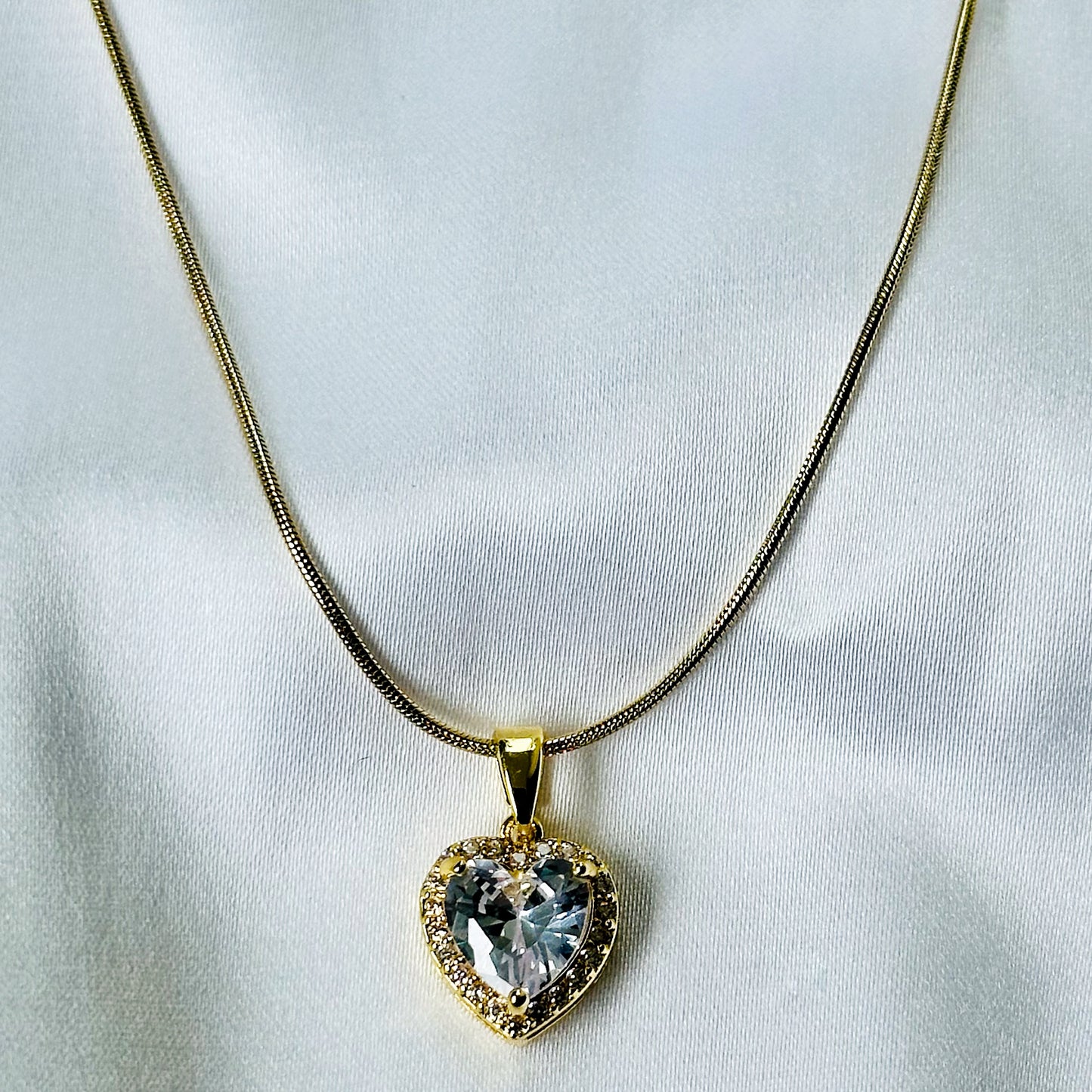 White Crystal Cubic Zircon American Diamond Gold Plated Stainless Steel Necklace