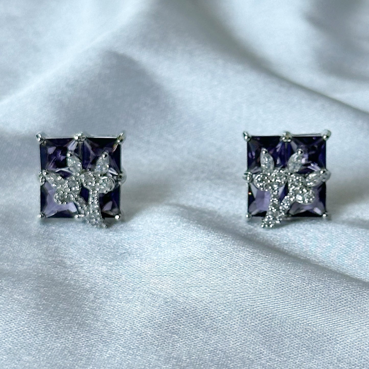 Deep Purple Amethyst Cubic Zircon American Diamond Silver Plated Pendant Set