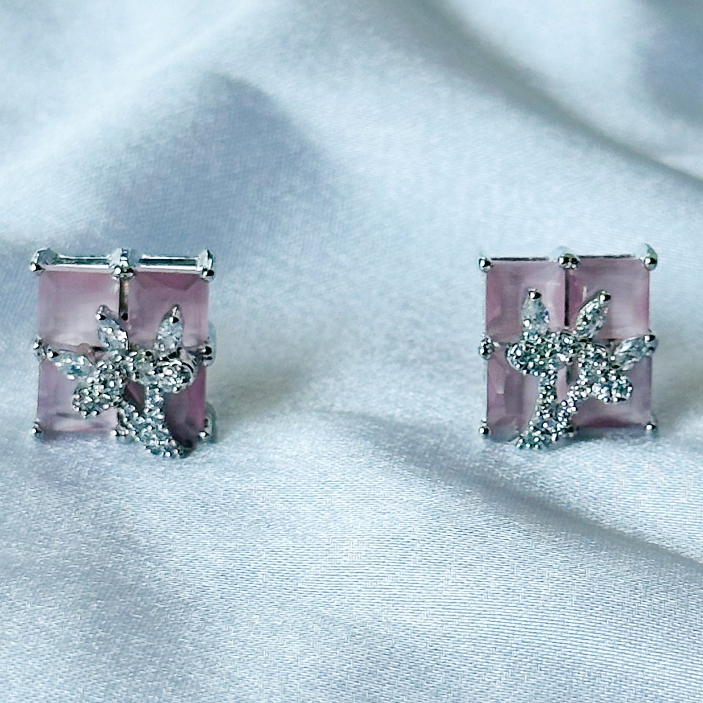 Pink Topaz Cubic Zircon American Diamond Silver Plated Pendant Set