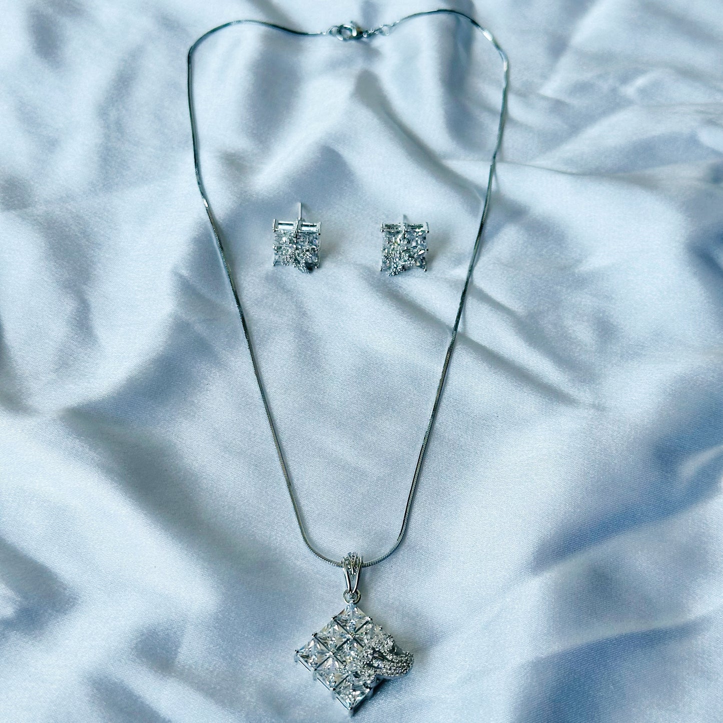 American Diamond Silver Plated Pendant Set