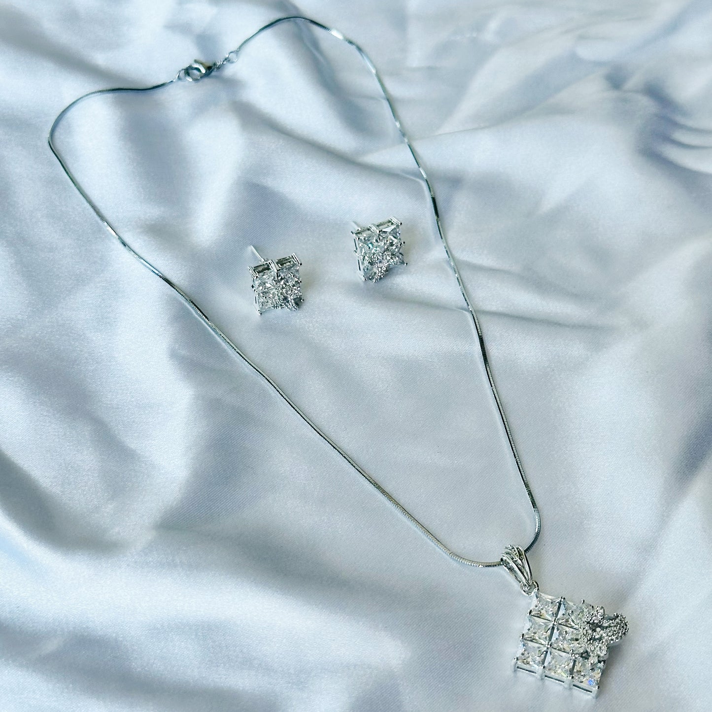 American Diamond Silver Plated Pendant Set
