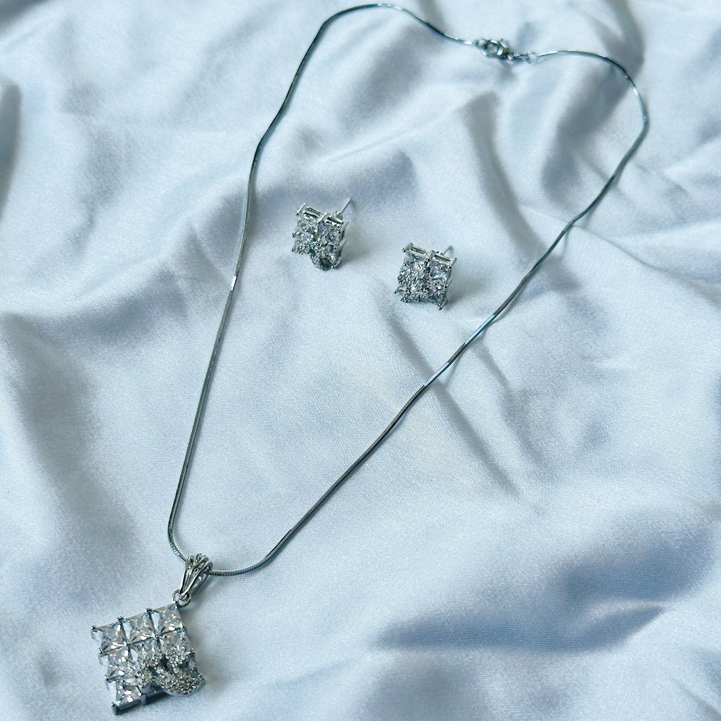 American Diamond Silver Plated Pendant Set