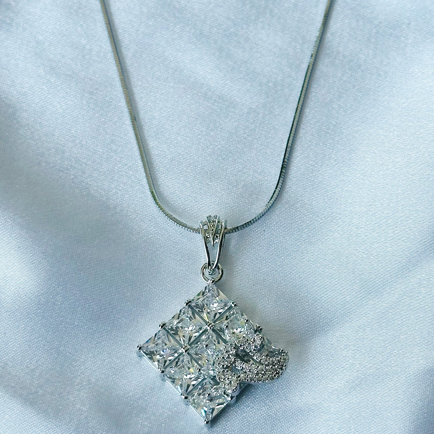 American Diamond Silver Plated Pendant Set