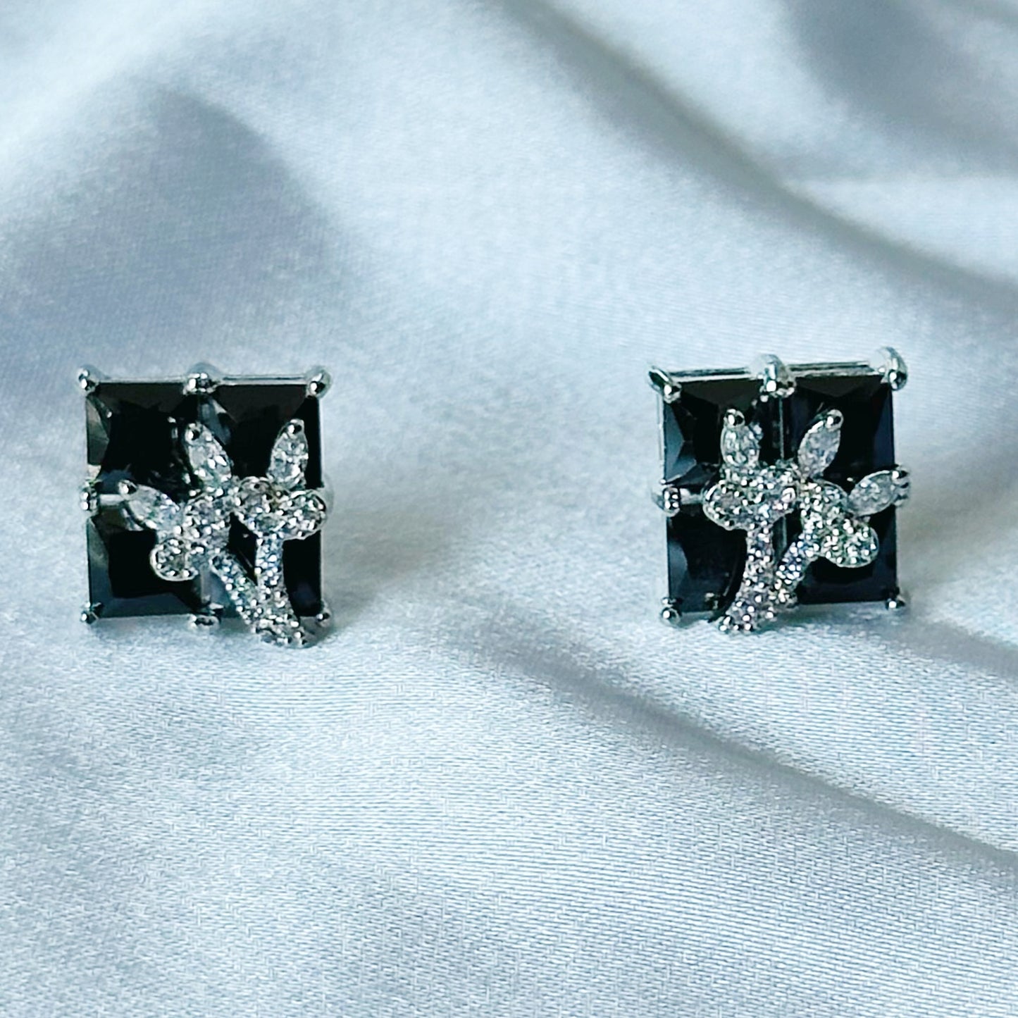 Black Zircon American Diamond Silver Plated Pendant Set