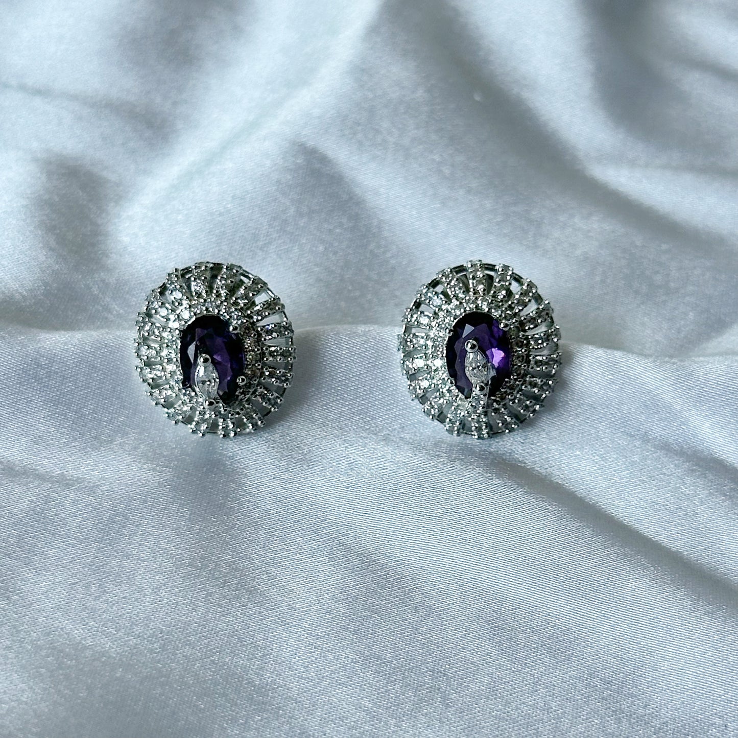 Deep Purple Amethyst Cubic Zircon American Diamond Silver Plated Pendant Set