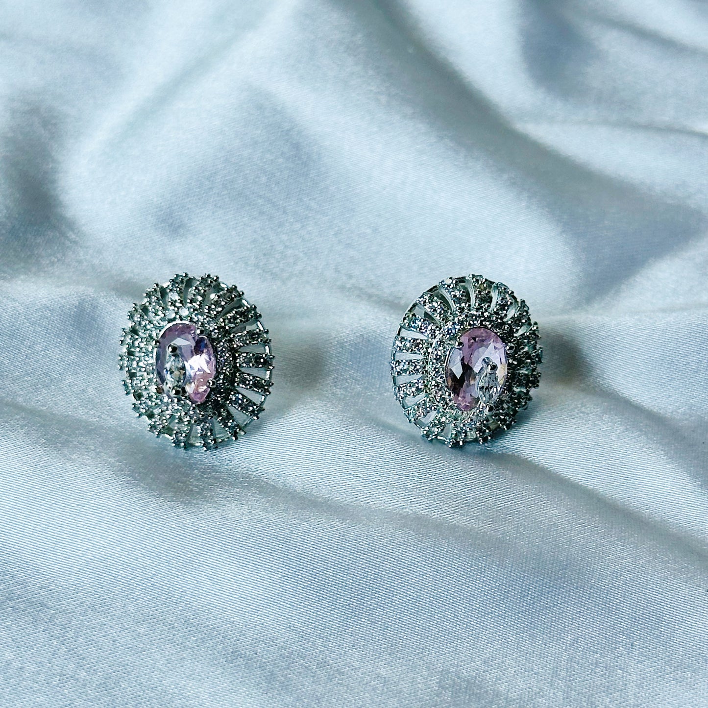 Pink Topaz Cubic Zircon American Diamond Silver Plated Pendant Set