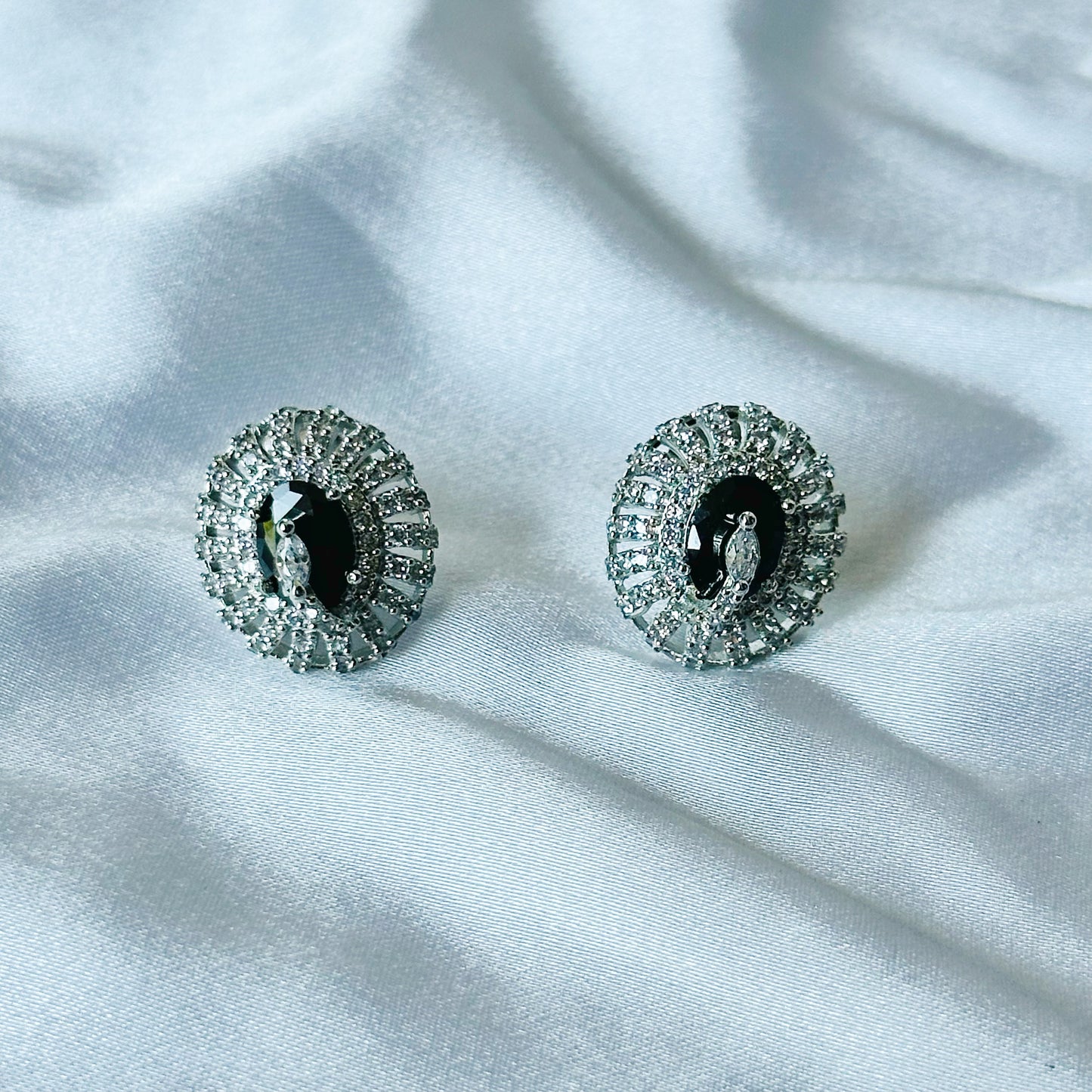 Black Zircon American Diamond Silver Plated Pendant Set