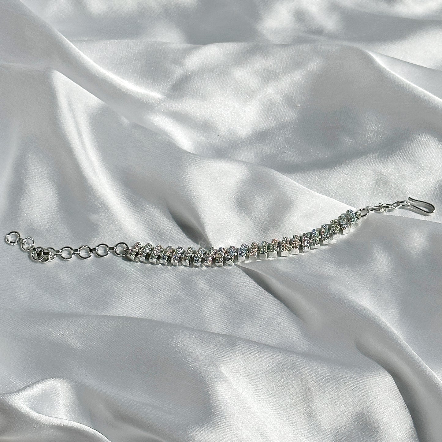 American Diamond Silver Plated Cuban Chain Bracelet