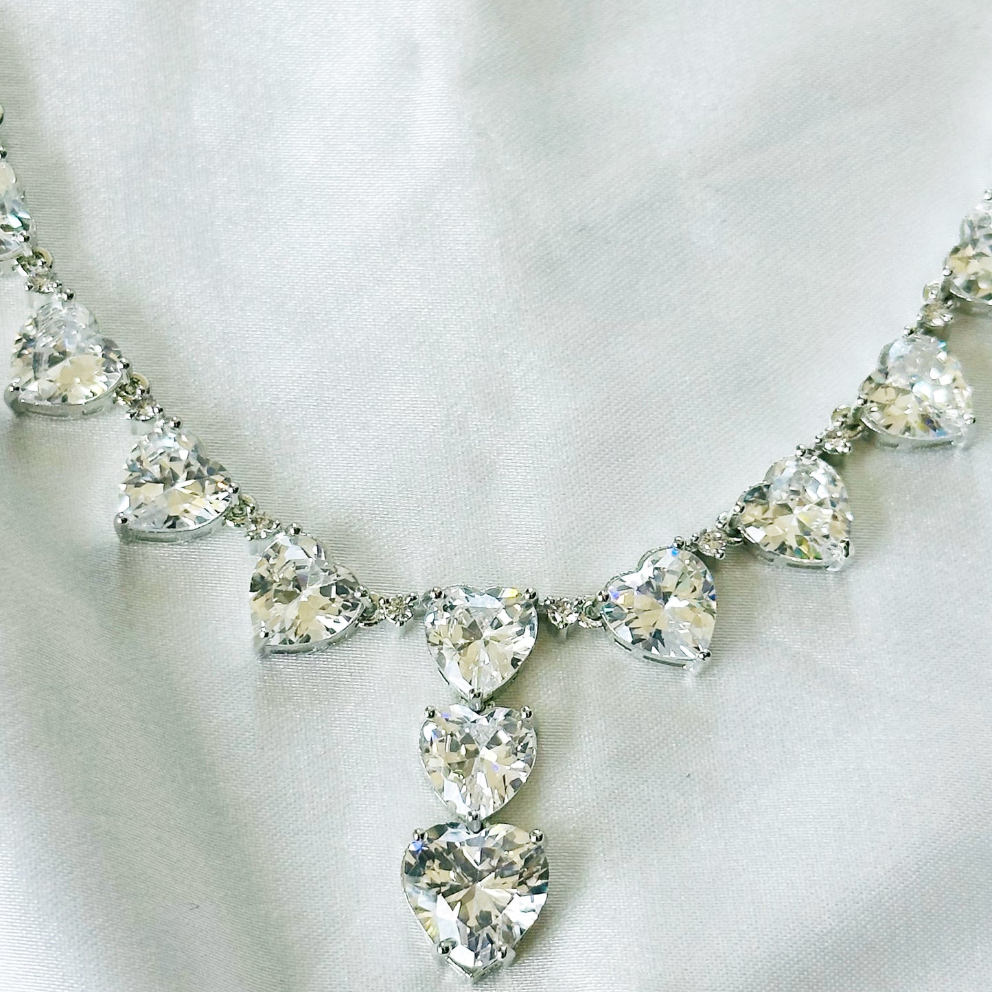 Solitaire Cubic Zirconia American Diamond Silver Plated Necklace Set