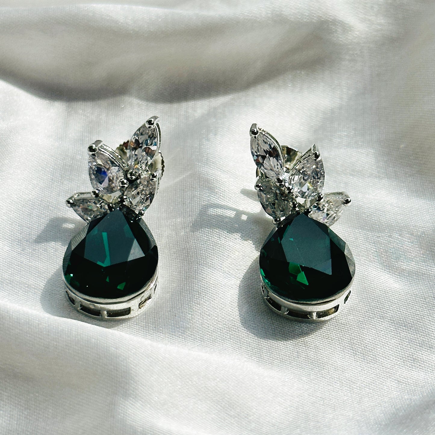 Green Emerald Swarovski Crystal Silver Plated Earrings