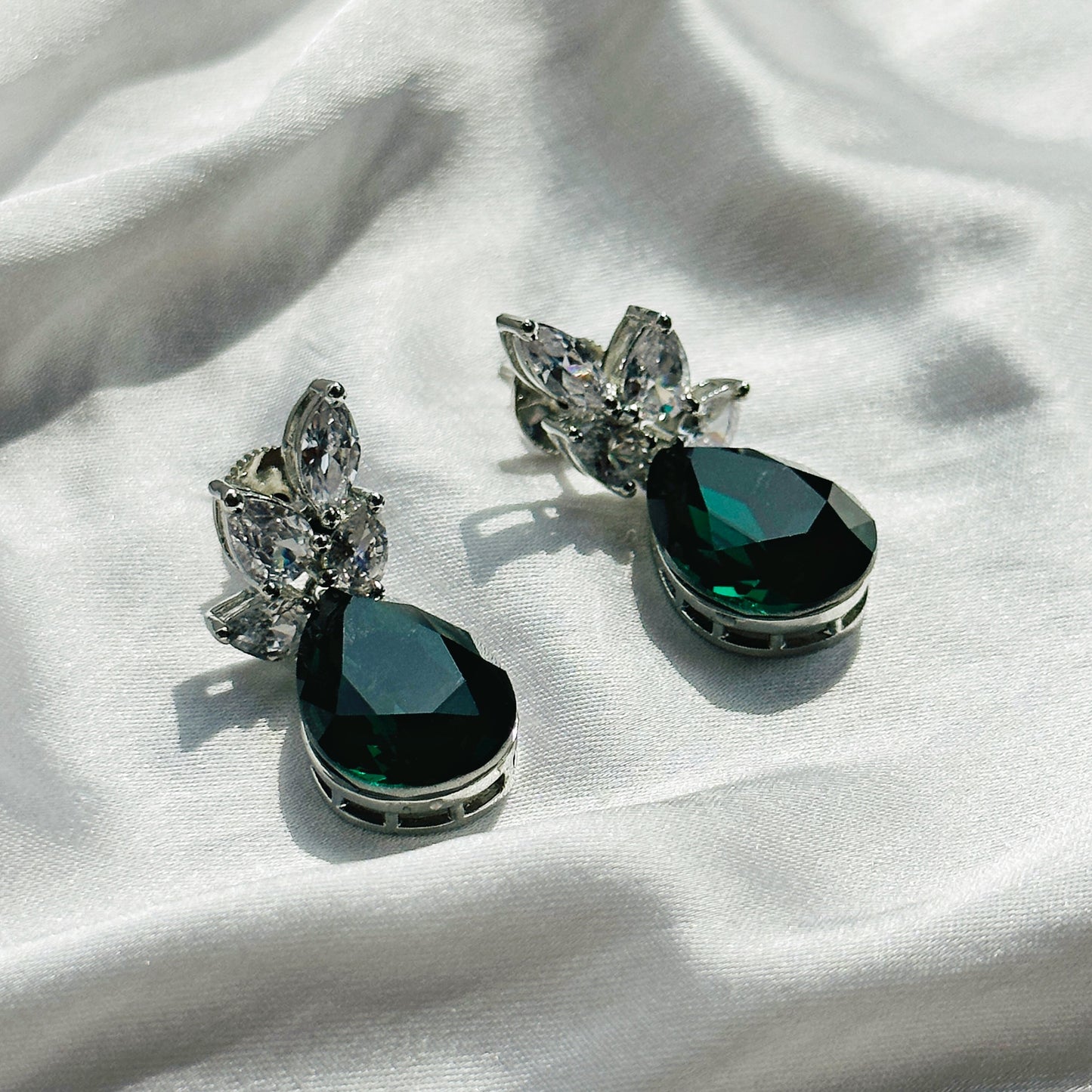 Green Emerald Swarovski Crystal Silver Plated Earrings