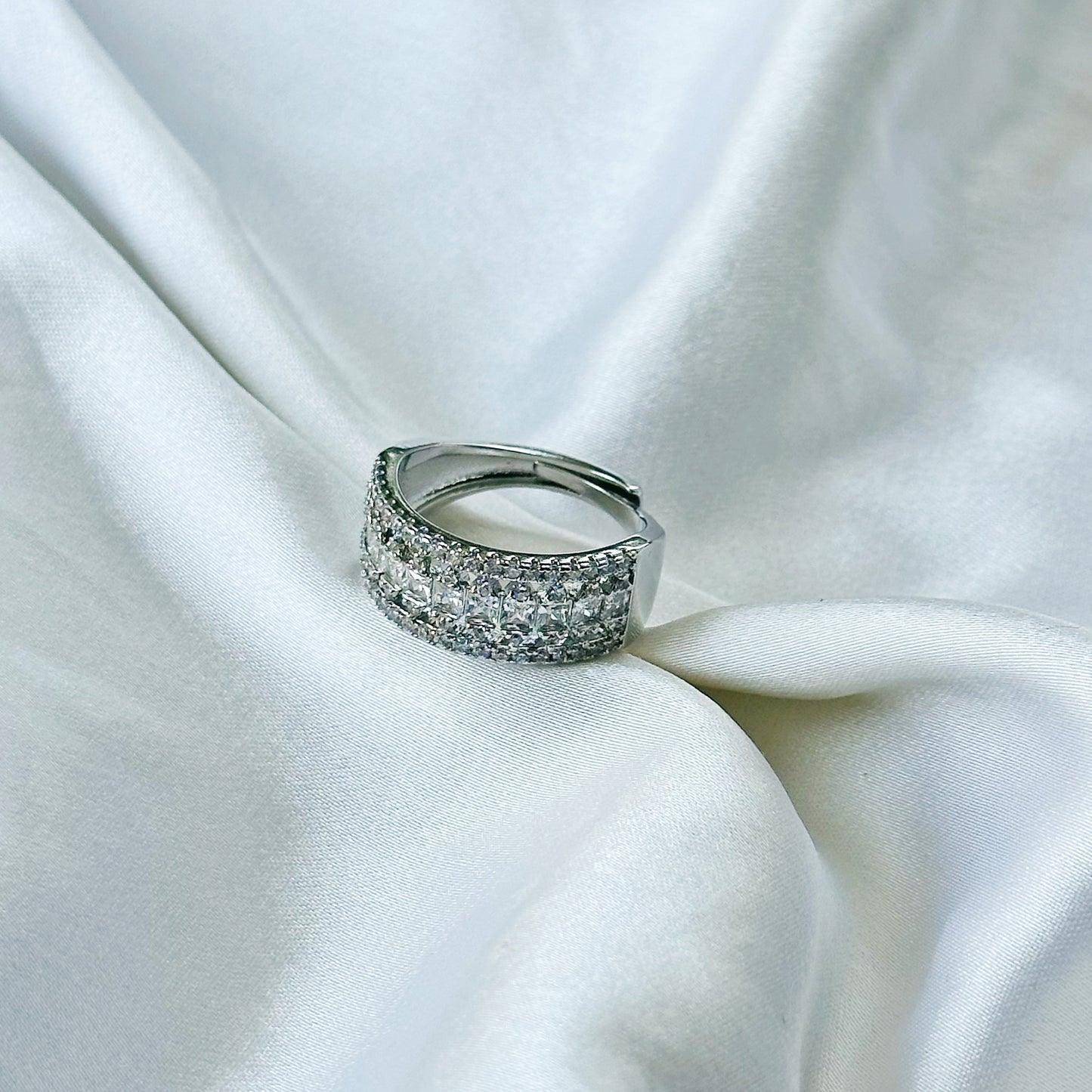 Solitaire Inspired CZ Silver-Plated Adjustable Ring