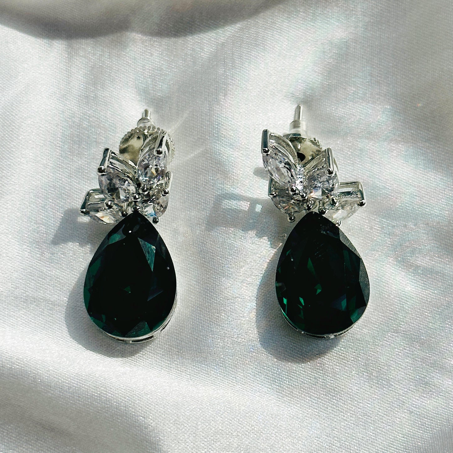 Green Emerald Swarovski Crystal Silver Plated Earrings